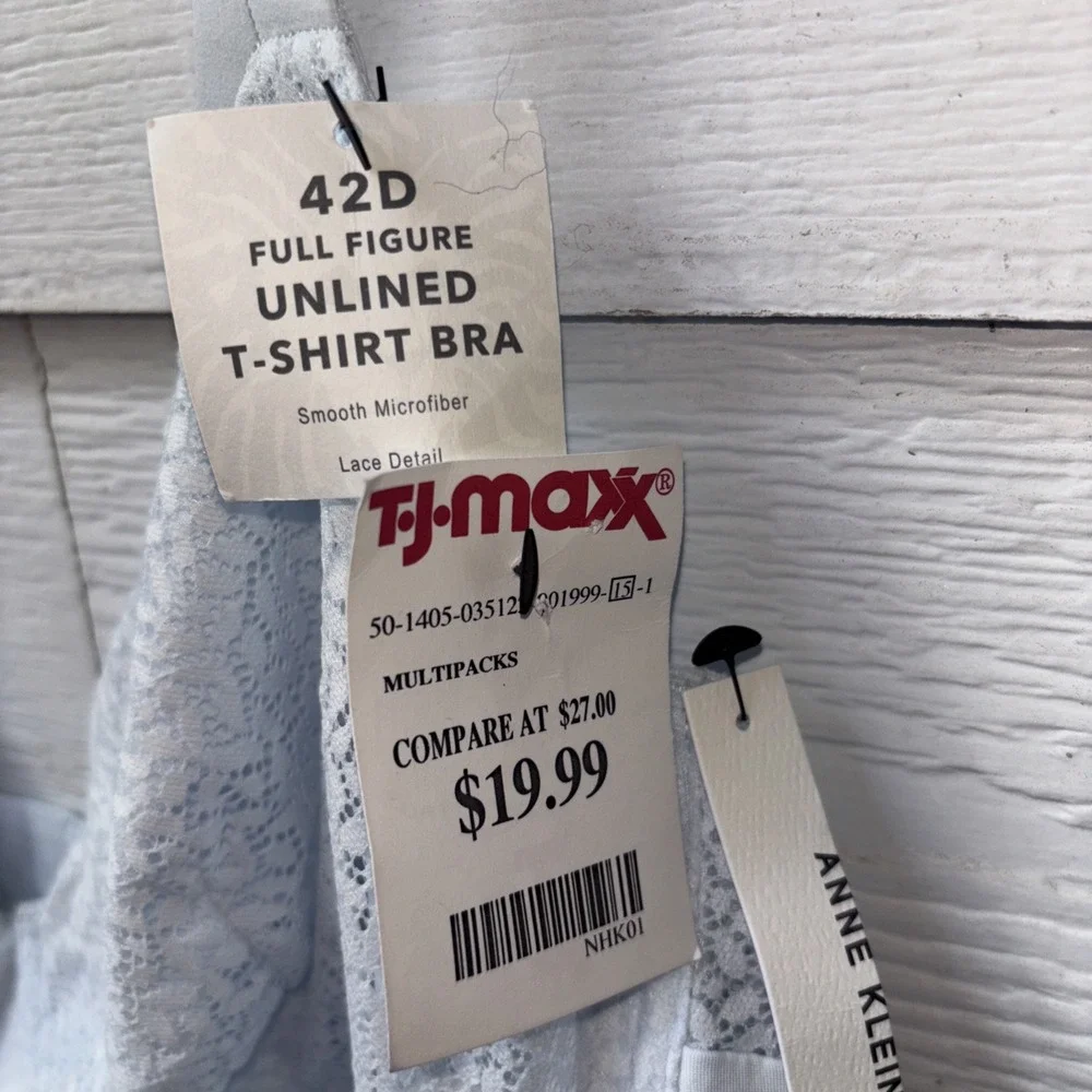 NWT Anne Klein T-Shirt Bra 42D Full Figure Unlined Light Blue Lace - Picture 3 of 10
